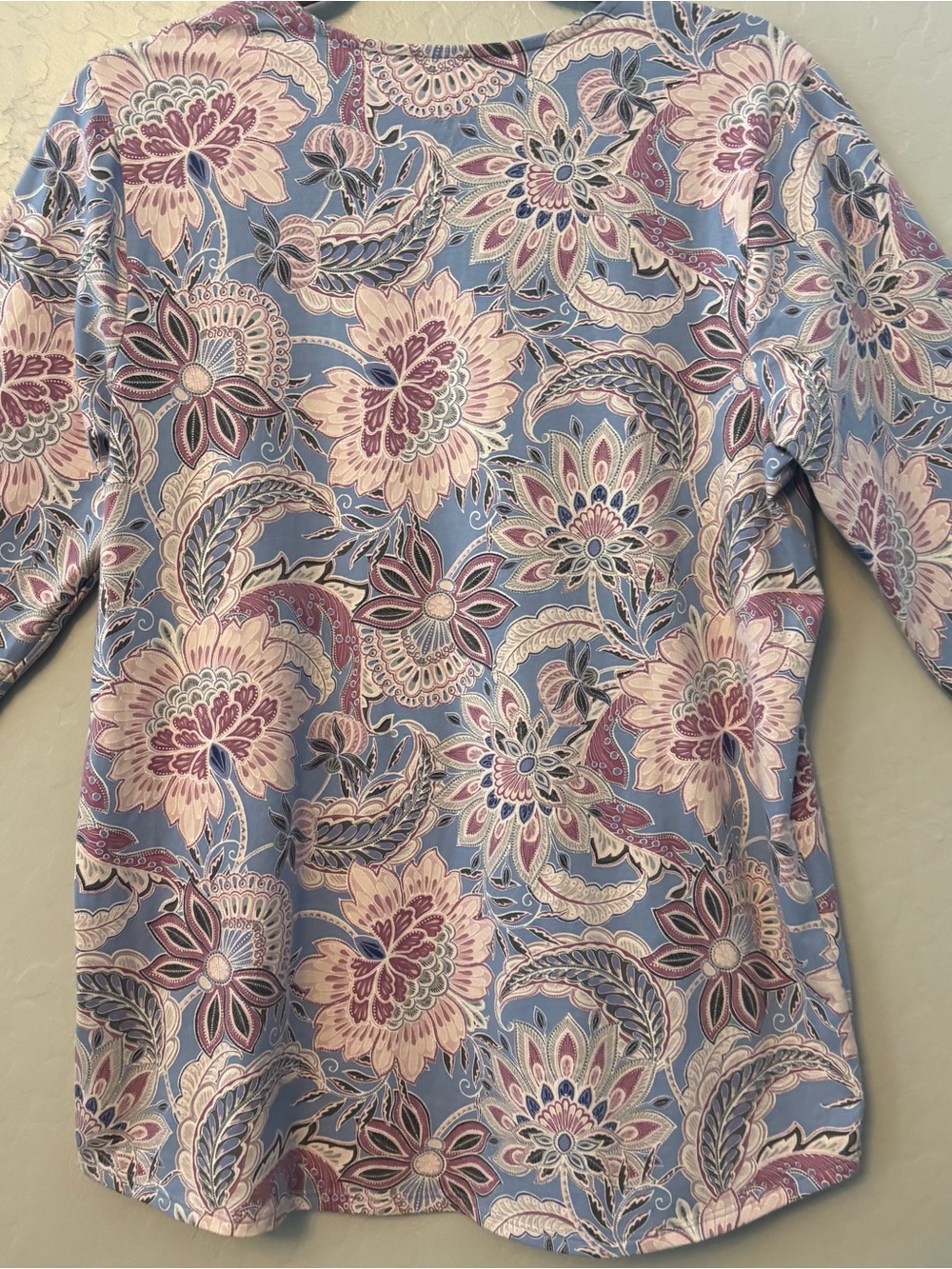 Pure jill long sleeve shirttail tee pima cotton blue pink paisley medium - Picture 12 of 16